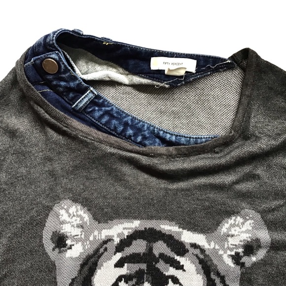 FIFTY PERCENT | GRAY KNIT DENIM PATCHWORK PULLOVER - Picture 4 of 8